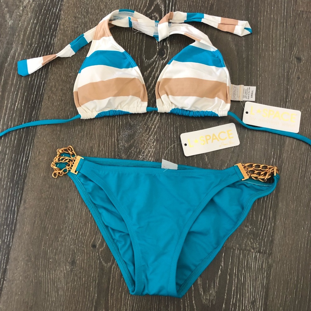 l*space blue bikini swimsuit set NWT